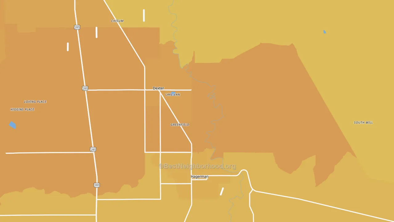 Map of the best neighborhoods in the Greenfield area, with better matches in green and worse matches in red