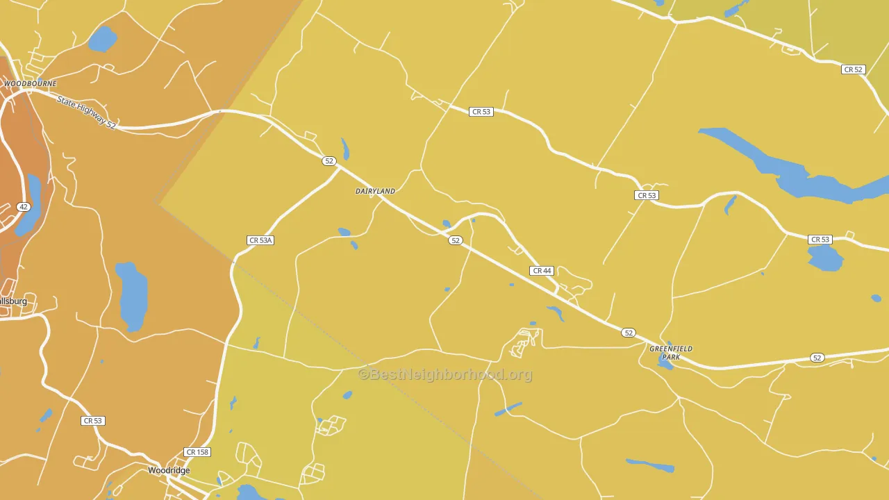 Map of the best neighborhoods in the Greenfield Park area, with better matches in green and worse matches in red