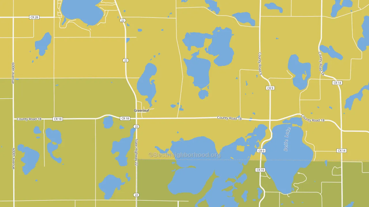 Map of the best neighborhoods in the Greenleaf area, with better matches in green and worse matches in red