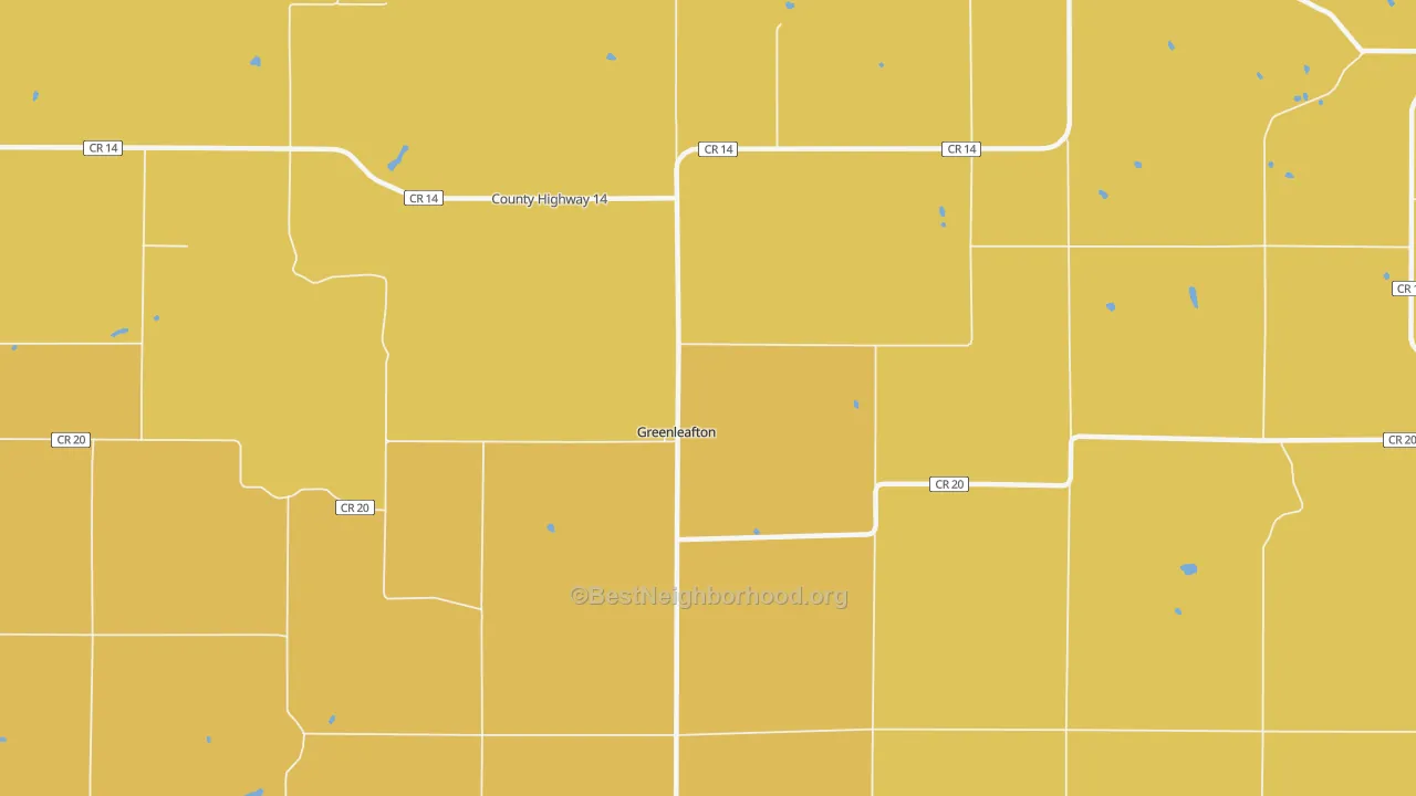 Map of the best neighborhoods in the Greenleafton area, with better matches in green and worse matches in red