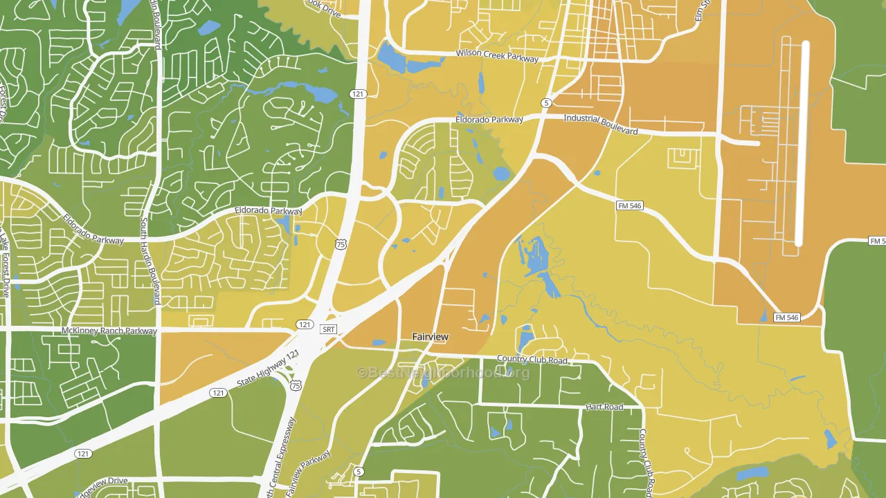 Map of the best neighborhoods in the Greens of McKinney, McKinney area, with better matches in green and worse matches in red