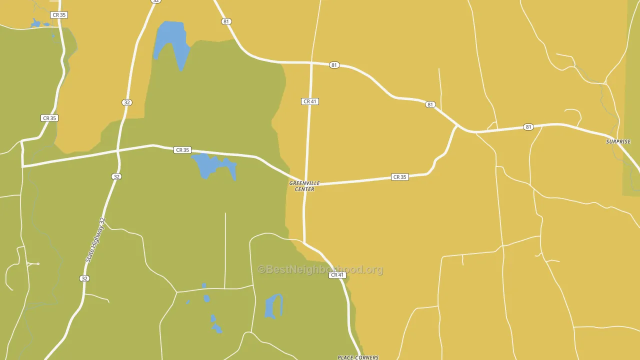 Map of the best neighborhoods in the Greenville Center area, with better matches in green and worse matches in red