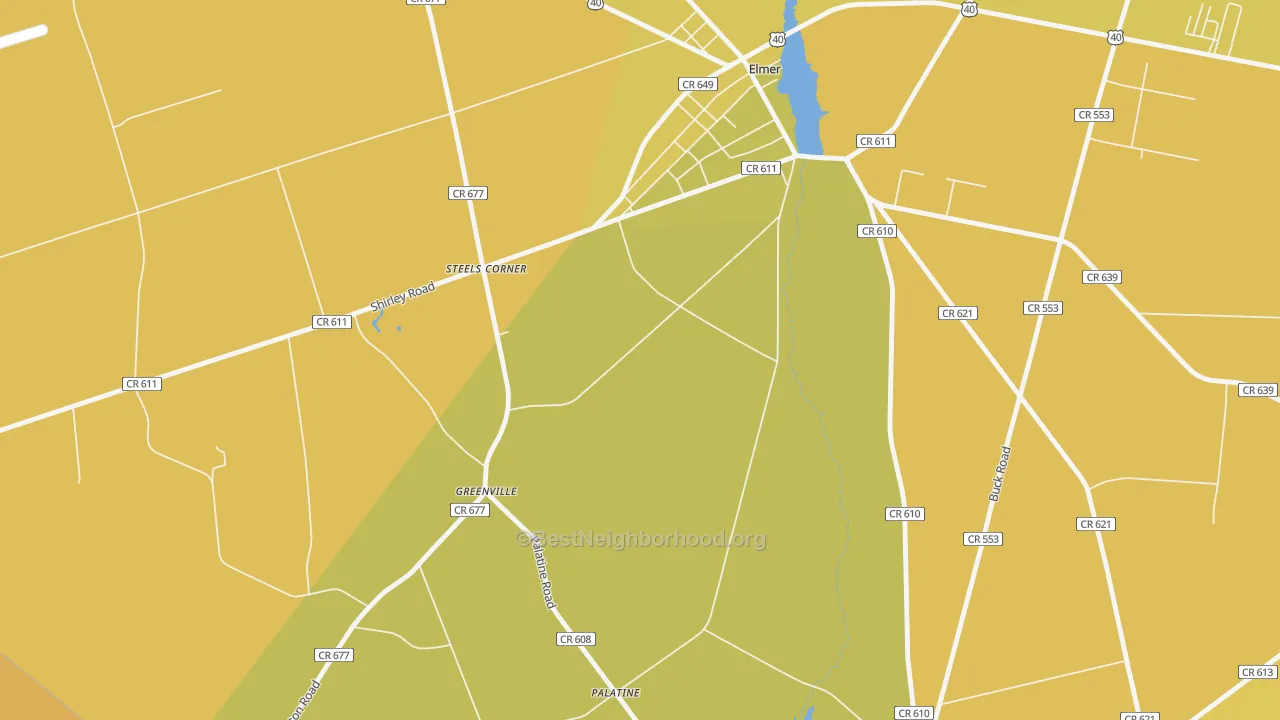 Map of the best neighborhoods in the Greenville area, with better matches in green and worse matches in red