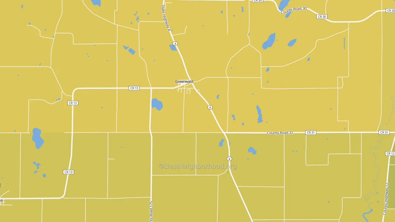 Map of the best neighborhoods in the Greenwald area, with better matches in green and worse matches in red