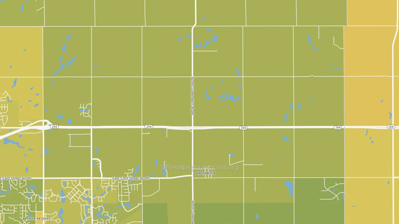 Map of the best neighborhoods in the Greenwich area, with better matches in green and worse matches in red