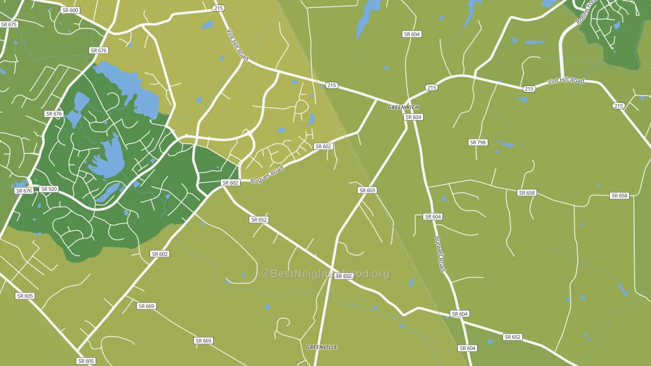 Map of the best neighborhoods in the Greenwich area, with better matches in green and worse matches in red