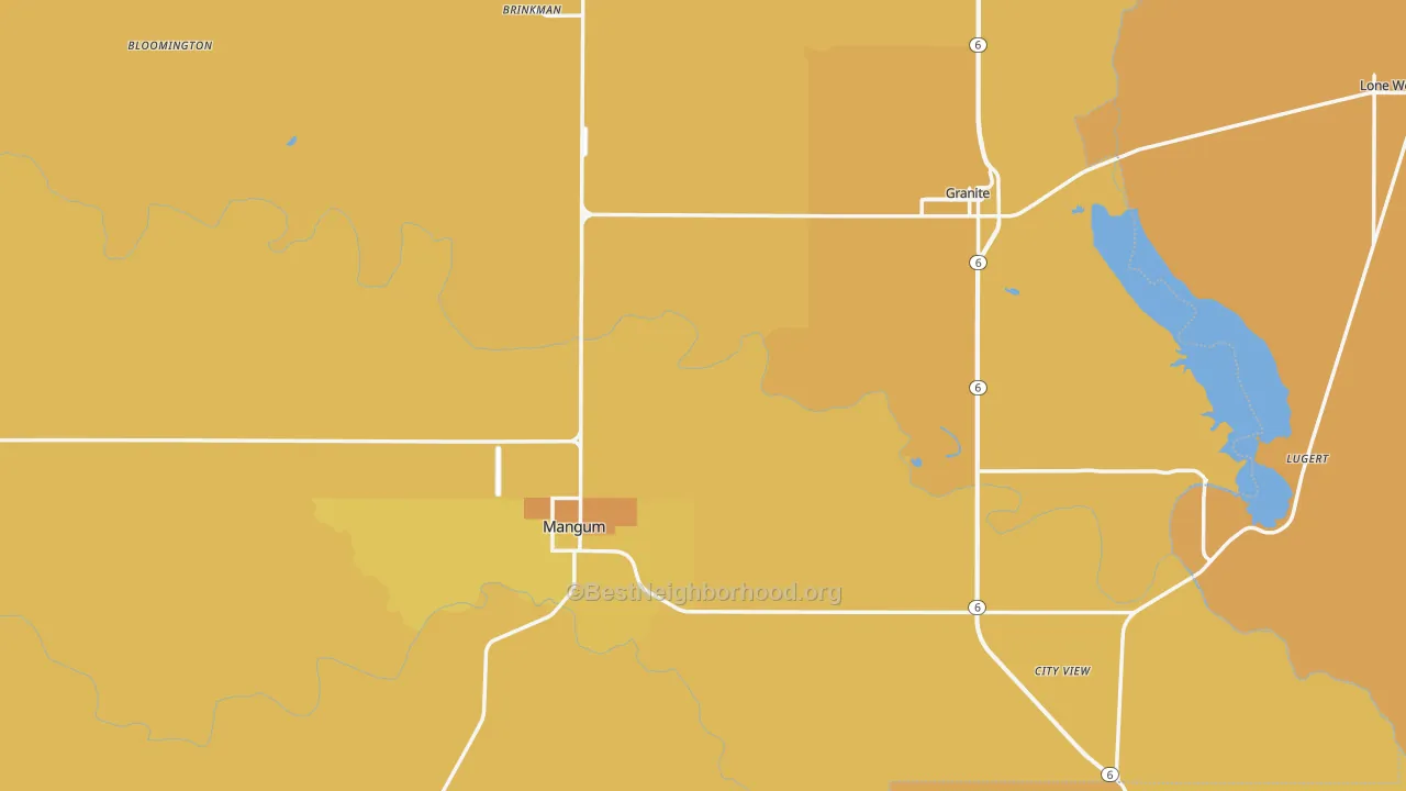 Map of the best neighborhoods in the Greer County area, with better matches in green and worse matches in red