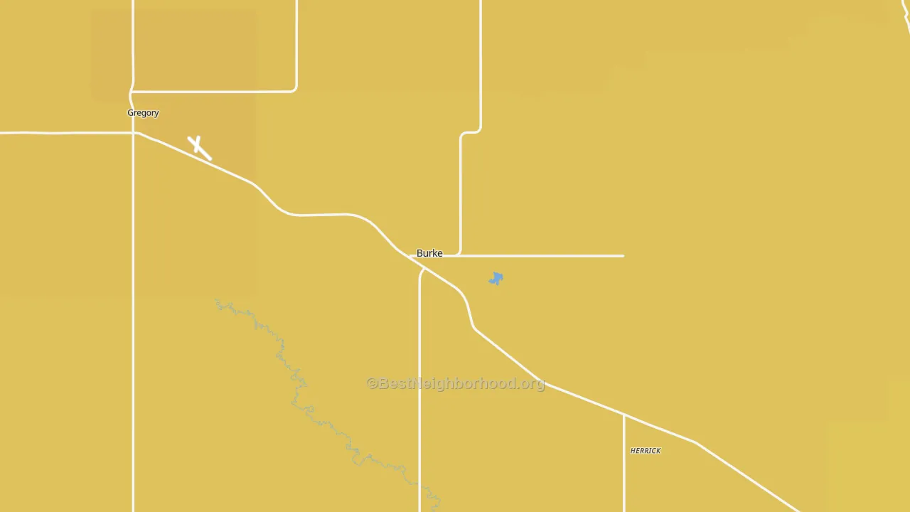 Map of the best neighborhoods in the Gregory County area, with better matches in green and worse matches in red