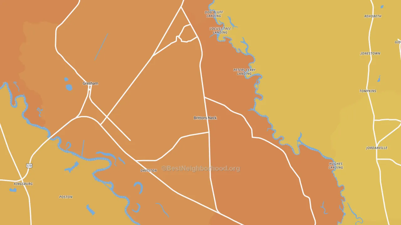 Map of the best neighborhoods in the Gresham area, with better matches in green and worse matches in red