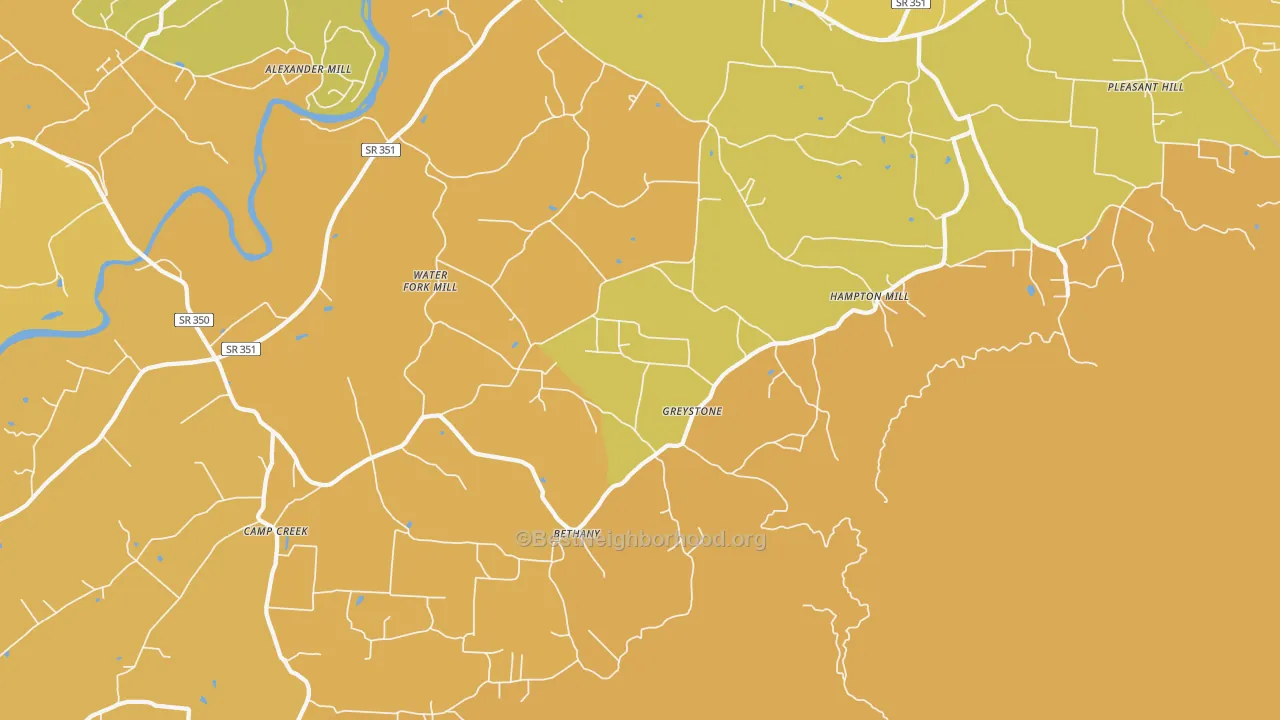 Map of the best neighborhoods in the Greystone area, with better matches in green and worse matches in red