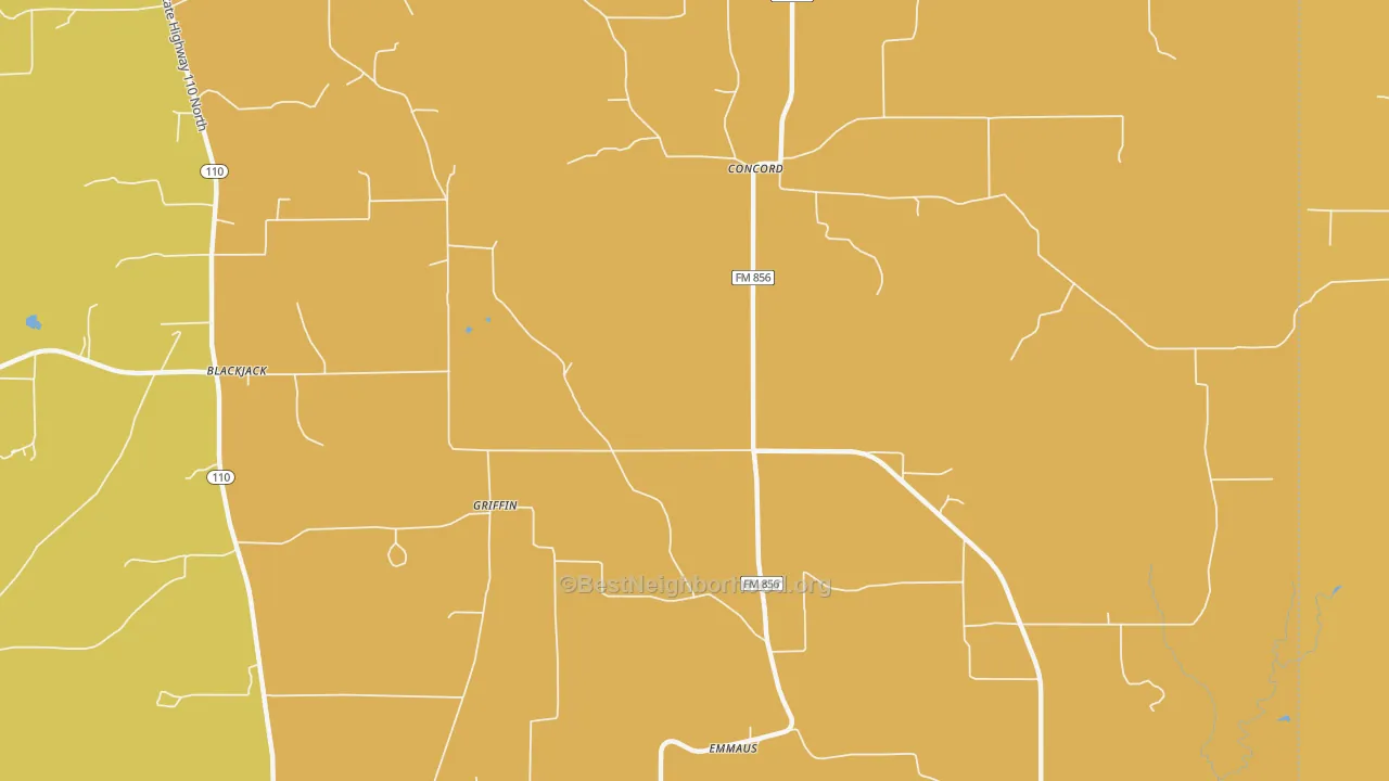 Map of the best neighborhoods in the Griffin area, with better matches in green and worse matches in red
