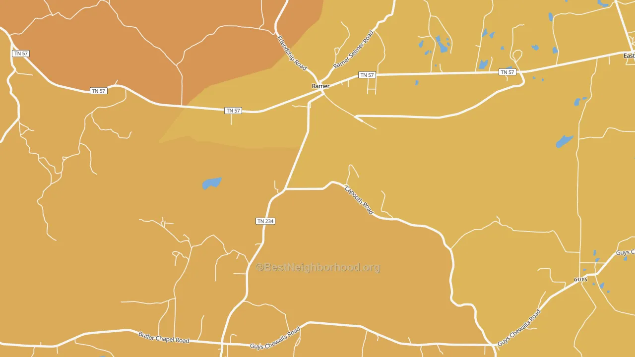 Map of the best neighborhoods in the Griffith area, with better matches in green and worse matches in red
