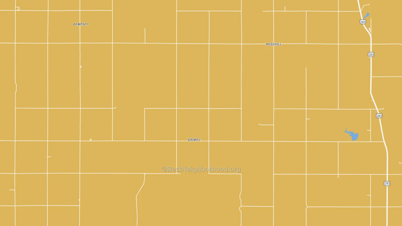 Map of the best neighborhoods in the Grimes area, with better matches in green and worse matches in red
