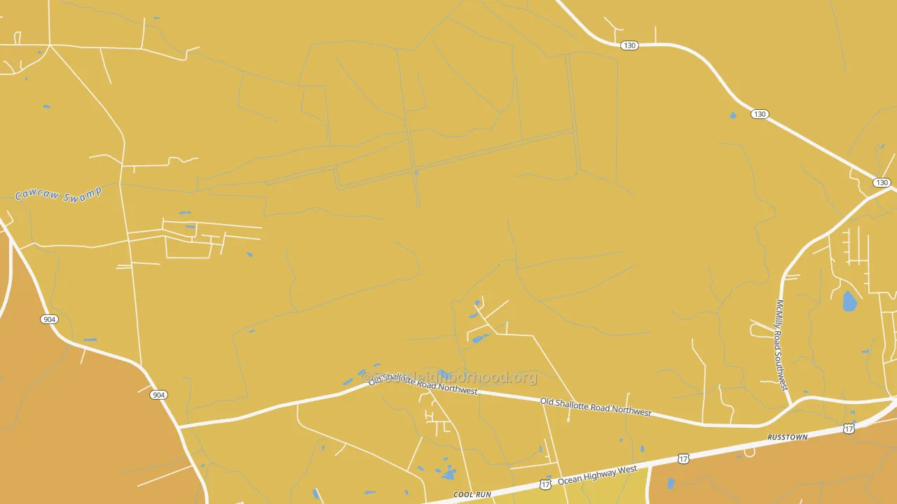 Map of the best neighborhoods in the Grissettown area, with better matches in green and worse matches in red