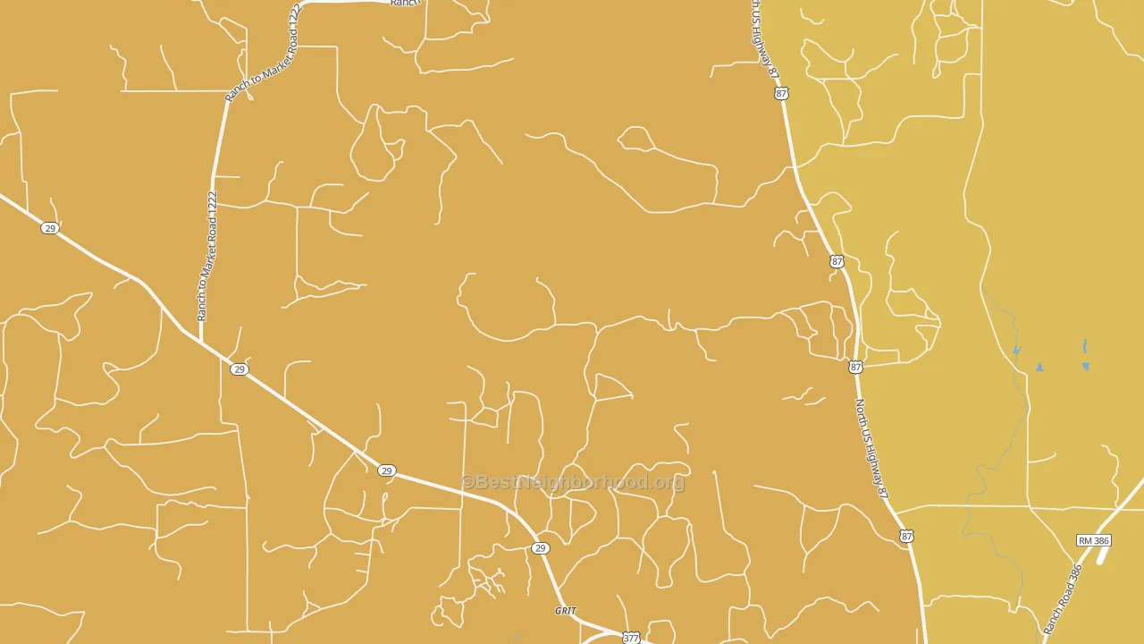 Map of the best neighborhoods in the Grit area, with better matches in green and worse matches in red