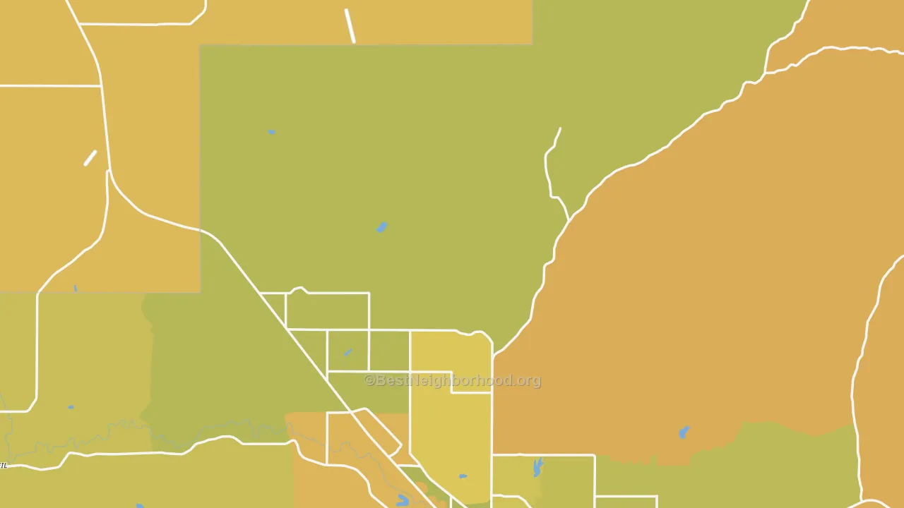 Map of the best neighborhoods in the Grizzly area, with better matches in green and worse matches in red