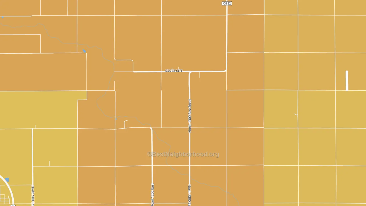 Map of the best neighborhoods in the Grove City area, with better matches in green and worse matches in red