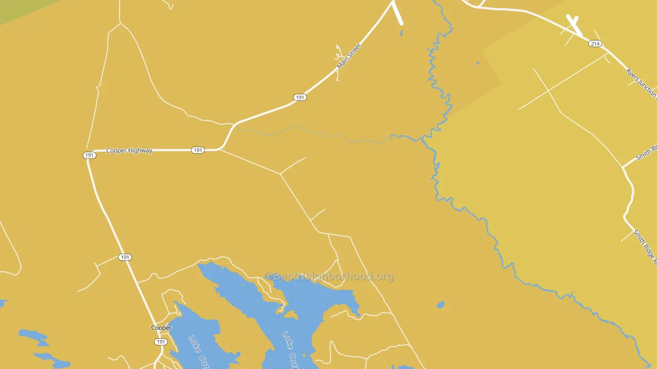 Map of the best neighborhoods in the Grove area, with better matches in green and worse matches in red