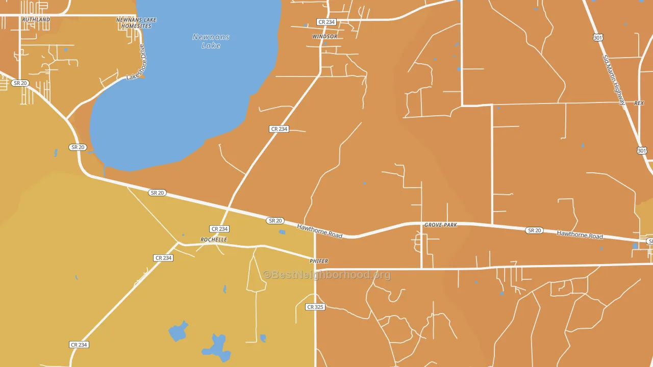 Map of the best neighborhoods in the Grove Park area, with better matches in green and worse matches in red