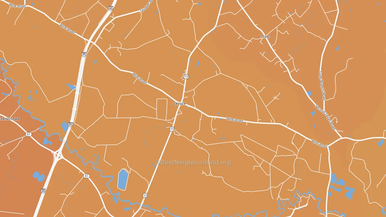 Map of the best neighborhoods in the Grover area, with better matches in green and worse matches in red