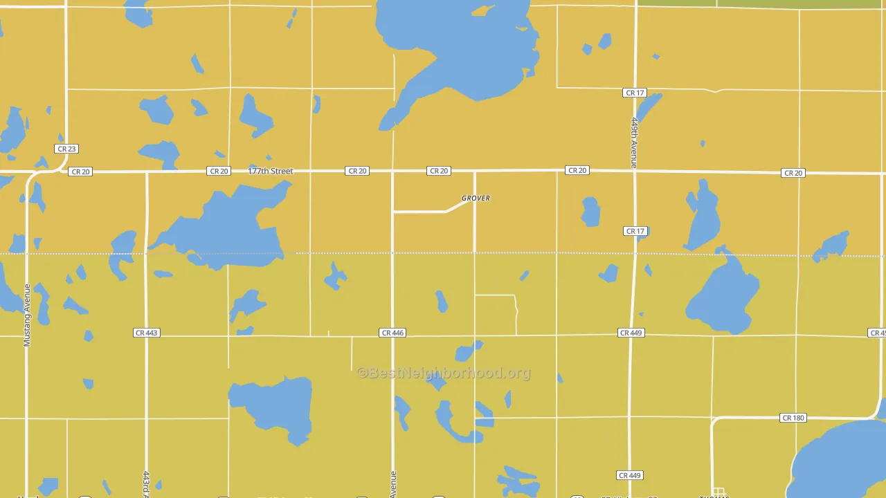 Map of the best neighborhoods in the Grover area, with better matches in green and worse matches in red