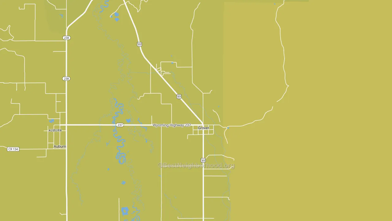 Map of the best neighborhoods in the Grover area, with better matches in green and worse matches in red