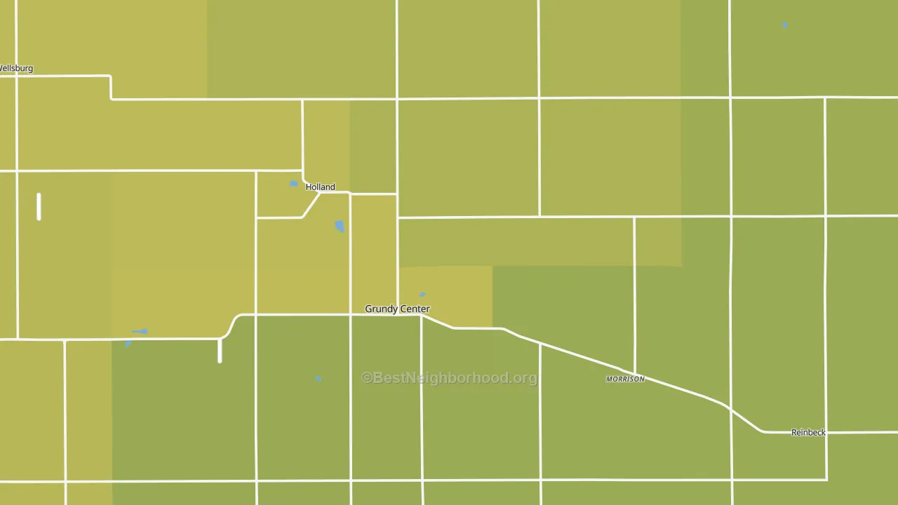Map of the best neighborhoods in the Grundy County area, with better matches in green and worse matches in red