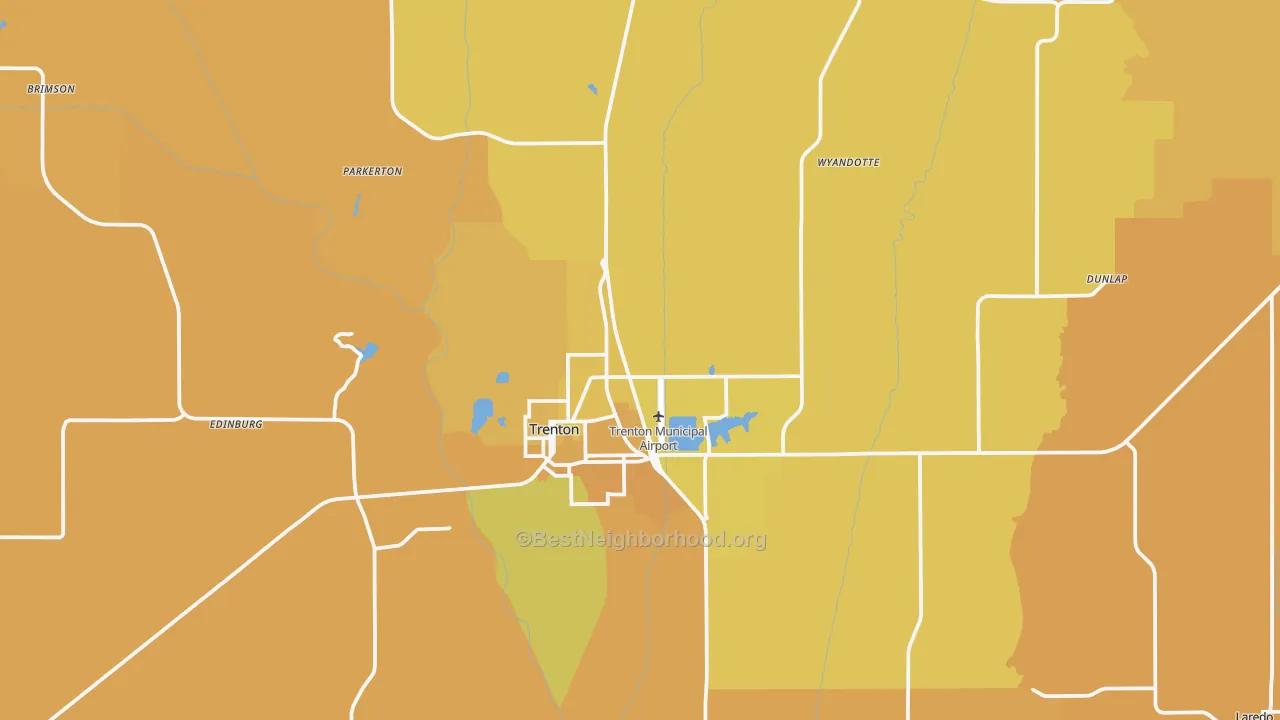 Map of the best neighborhoods in the Grundy County area, with better matches in green and worse matches in red