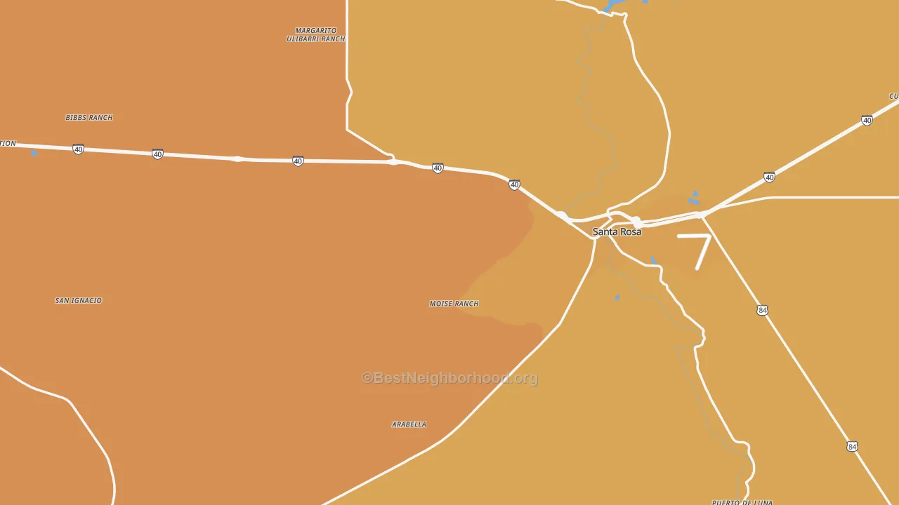 Map of the best neighborhoods in the Guadalupe County area, with better matches in green and worse matches in red