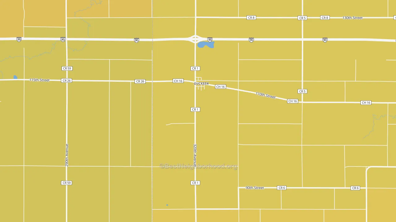 Map of the best neighborhoods in the Guckeen area, with better matches in green and worse matches in red