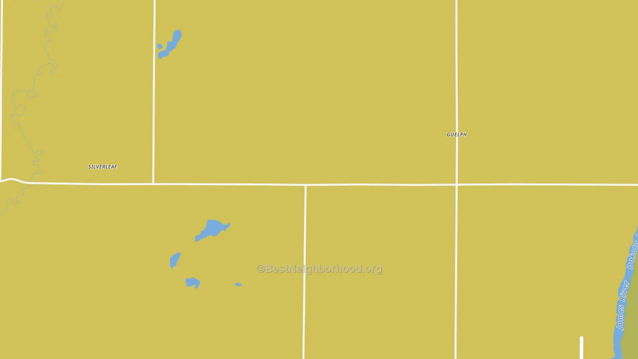 Map of the best neighborhoods in the Guelph area, with better matches in green and worse matches in red