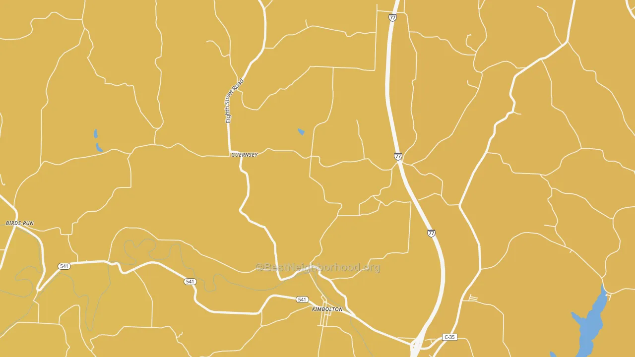 Map of the best neighborhoods in the Guernsey area, with better matches in green and worse matches in red