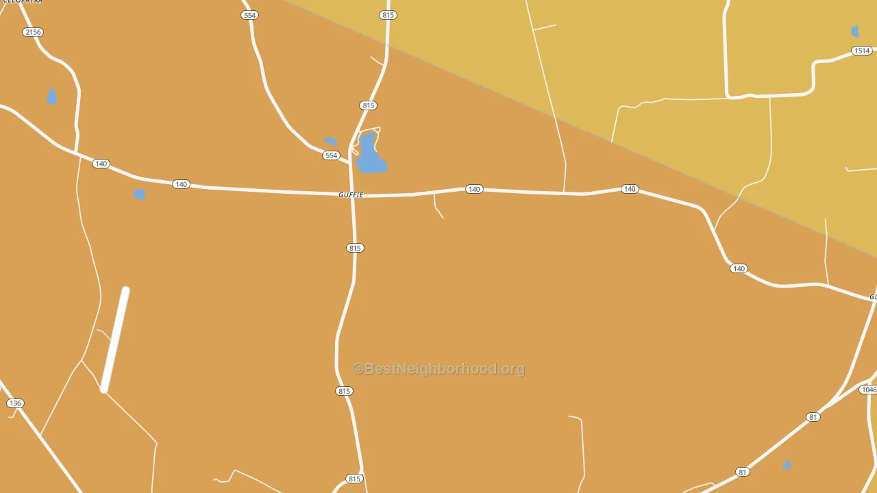 Map of the best neighborhoods in the Guffie area, with better matches in green and worse matches in red