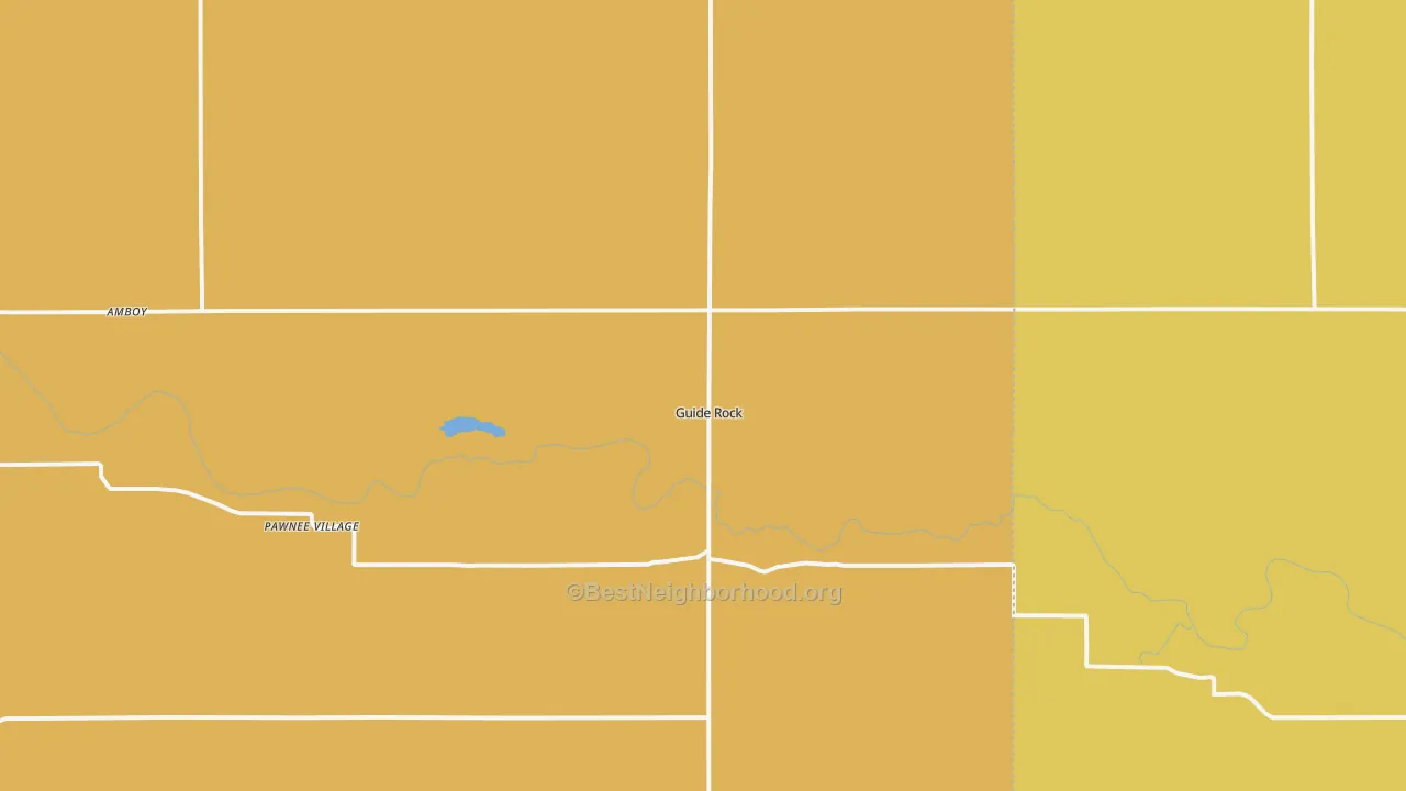Map of the best neighborhoods in the Guide Rock area, with better matches in green and worse matches in red