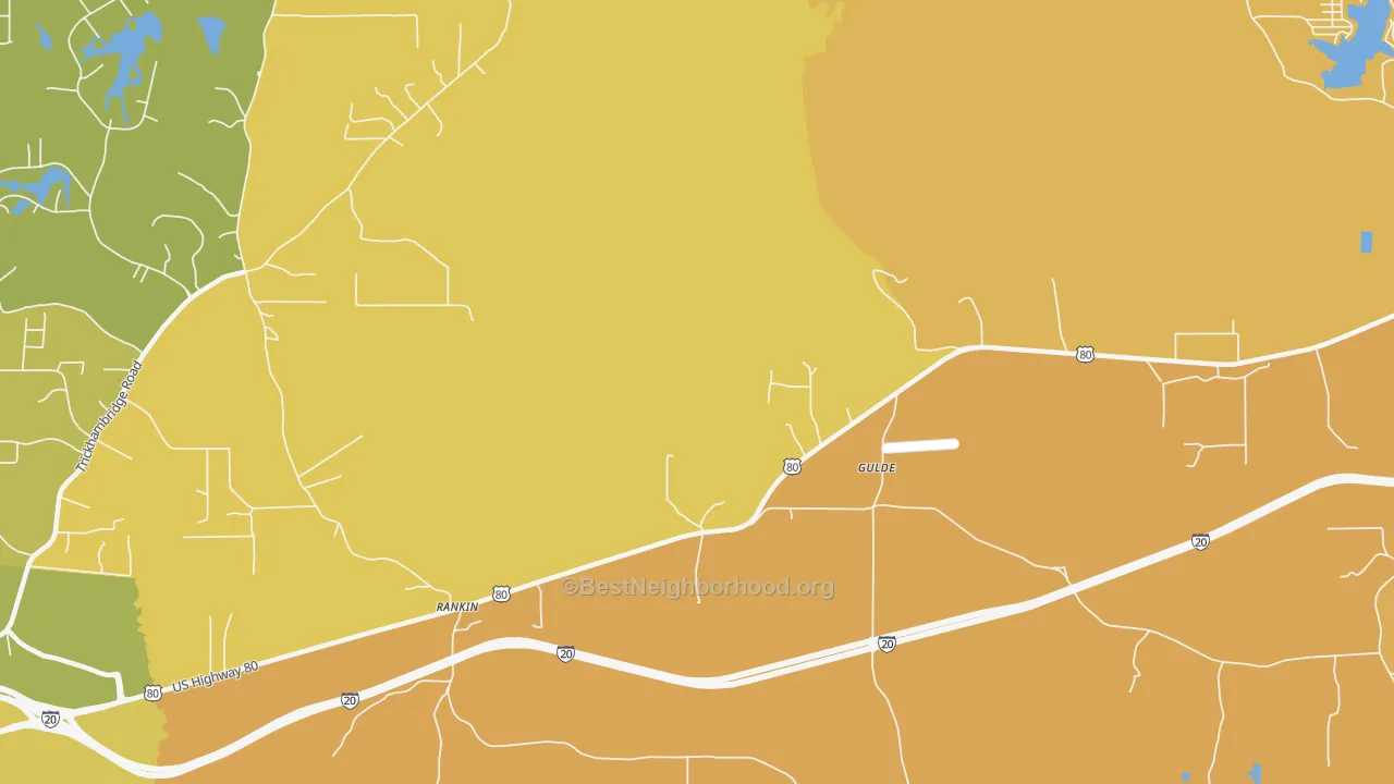 Map of the best neighborhoods in the Gulde area, with better matches in green and worse matches in red