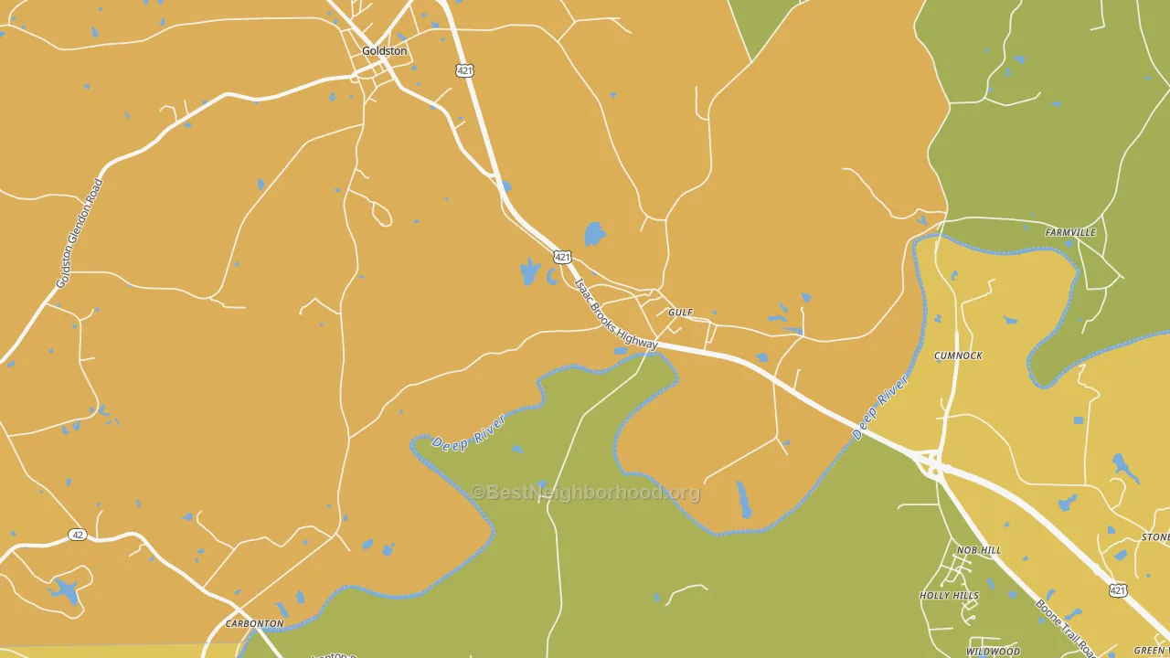Map of the best neighborhoods in the Gulf area, with better matches in green and worse matches in red