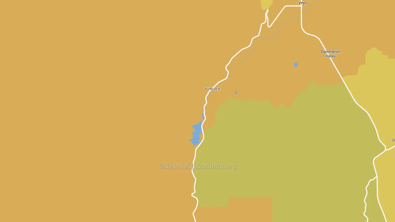 Map of the best neighborhoods in the Gunlock area, with better matches in green and worse matches in red
