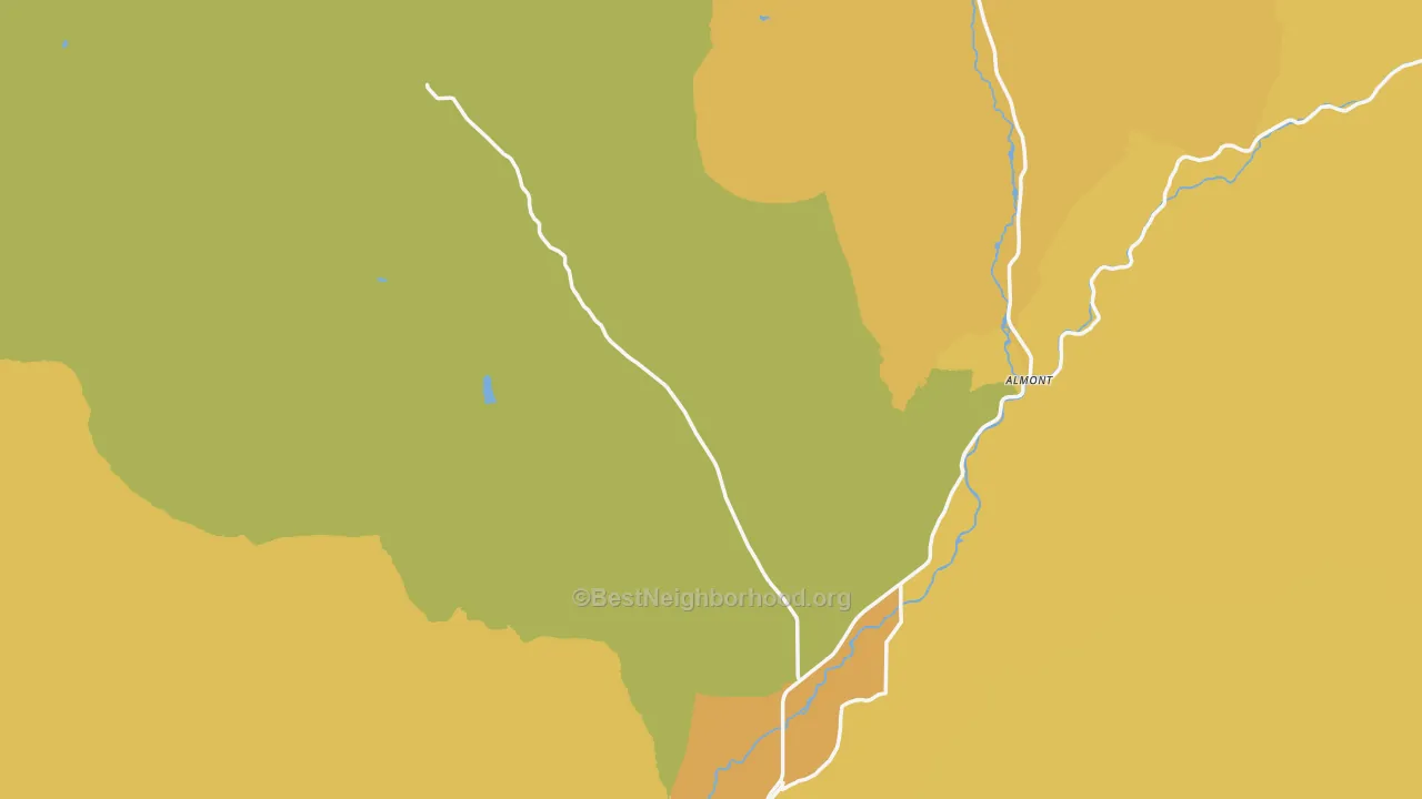 Map of the best neighborhoods in the Gunnison County area, with better matches in green and worse matches in red