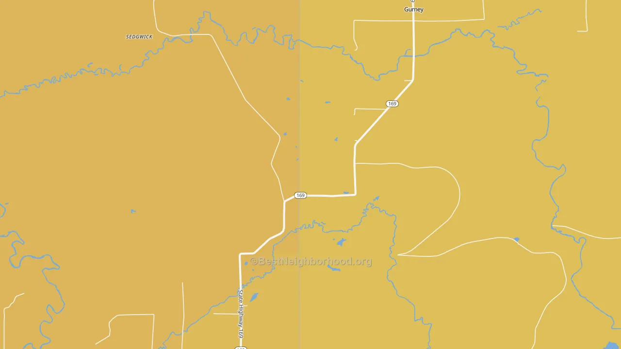 Map of the best neighborhoods in the Gurney area, with better matches in green and worse matches in red