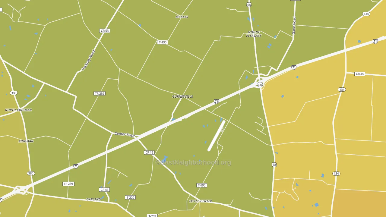 Map of the best neighborhoods in the Gurneyville area, with better matches in green and worse matches in red