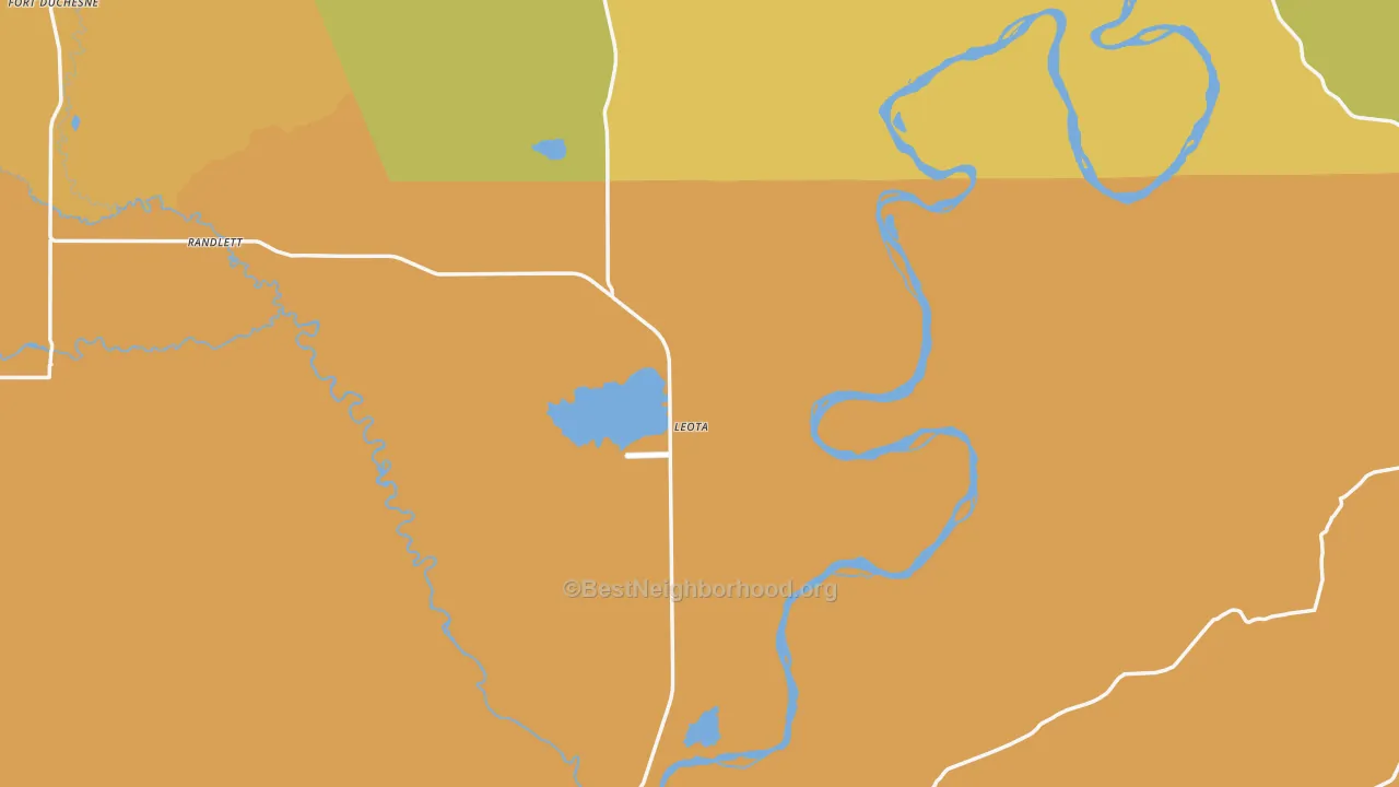 Map of the best neighborhoods in the Gusher area, with better matches in green and worse matches in red
