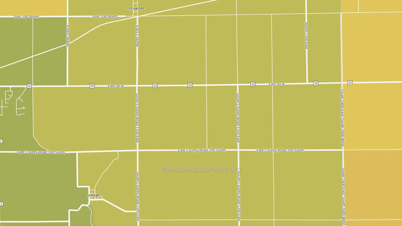 Map of the best neighborhoods in the Guy area, with better matches in green and worse matches in red
