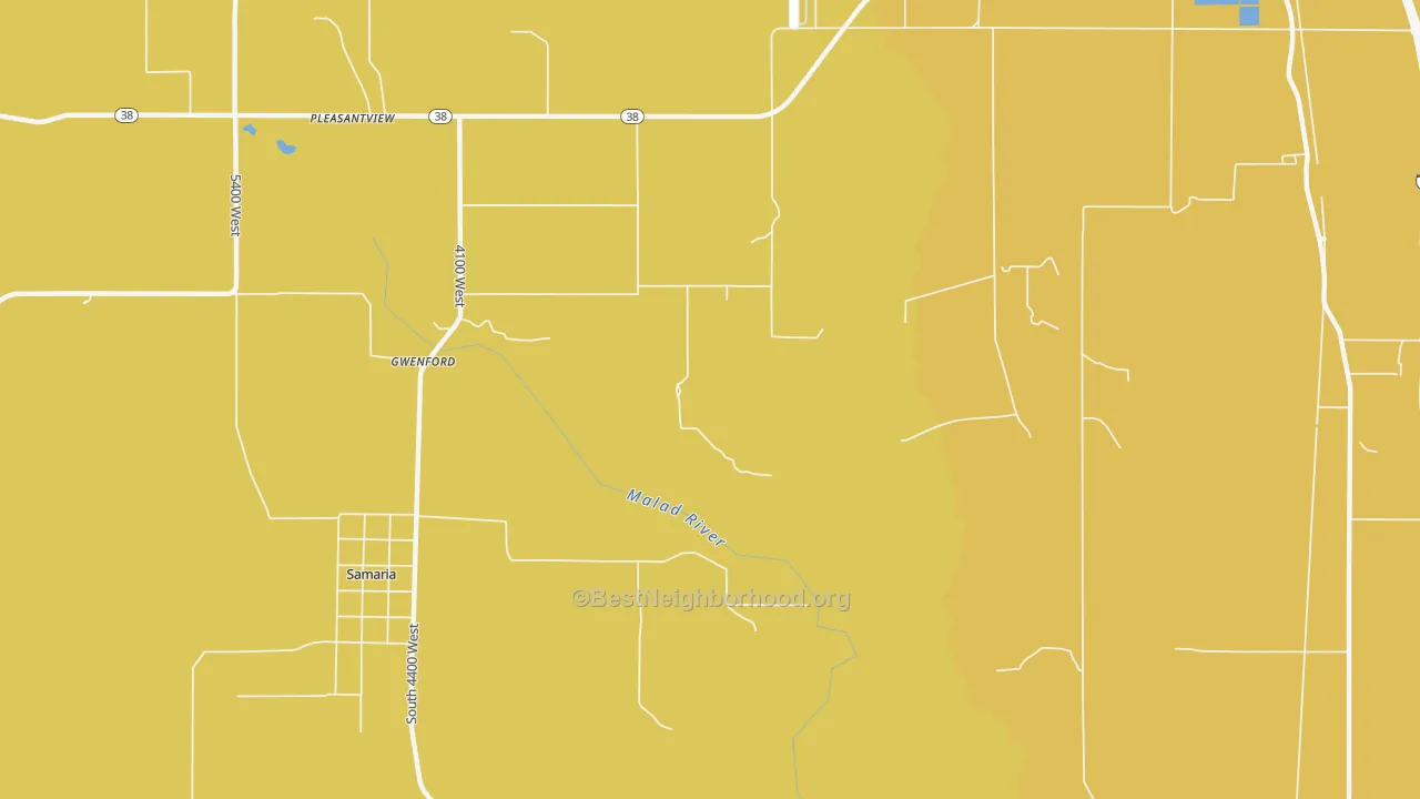 Map of the best neighborhoods in the Gwenford area, with better matches in green and worse matches in red