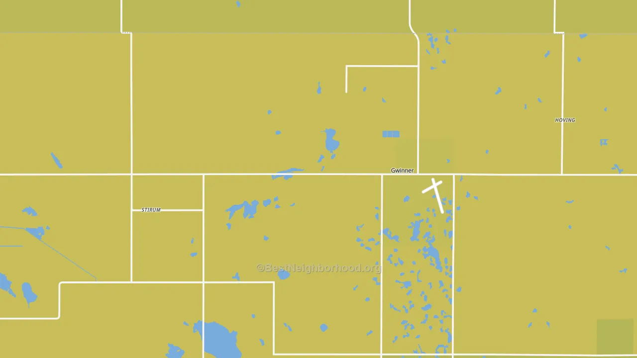 Map of the best neighborhoods in the Gwinner area, with better matches in green and worse matches in red