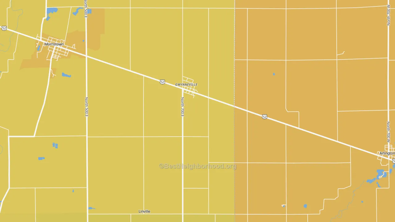 Map of the best neighborhoods in the Gwynneville area, with better matches in green and worse matches in red