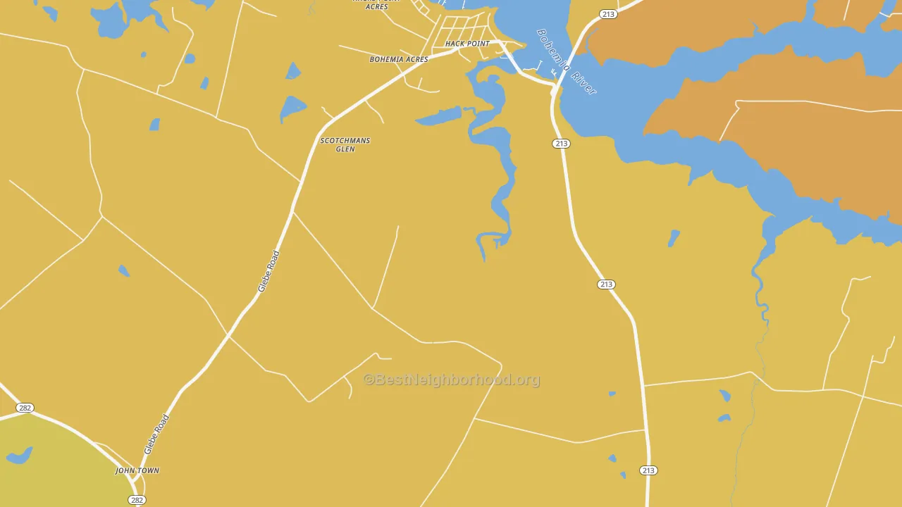 Map of the best neighborhoods in the Hack Point area, with better matches in green and worse matches in red