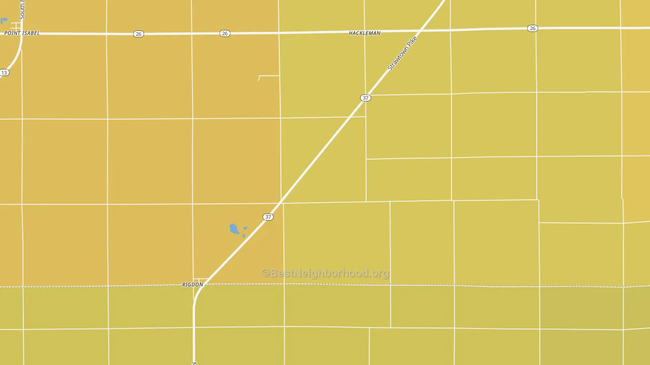 Map of the best neighborhoods in the Hackleman area, with better matches in green and worse matches in red