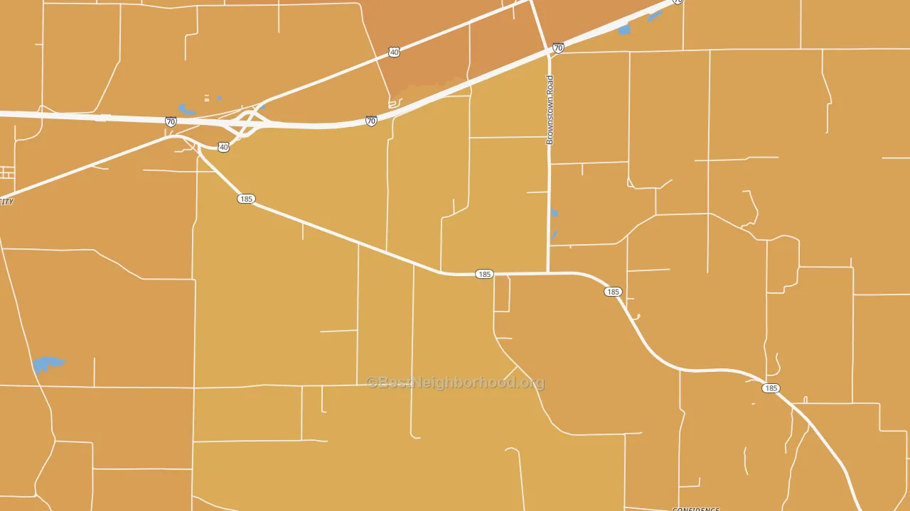 Map of the best neighborhoods in the Hagarstown area, with better matches in green and worse matches in red