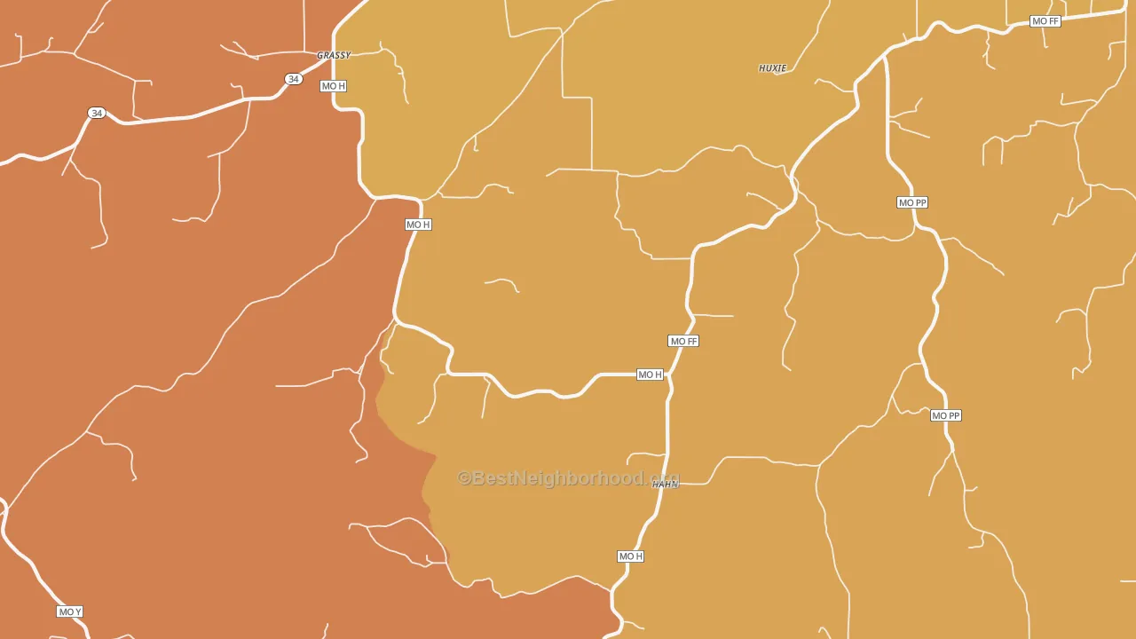 Map of the best neighborhoods in the Hahn area, with better matches in green and worse matches in red