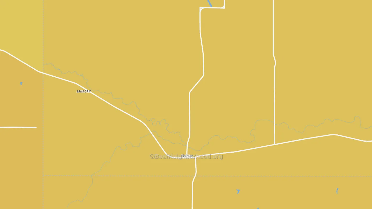 Map of the best neighborhoods in the Haigler area, with better matches in green and worse matches in red